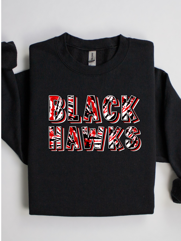 Tie dye Blackhawk letters sweatshirt