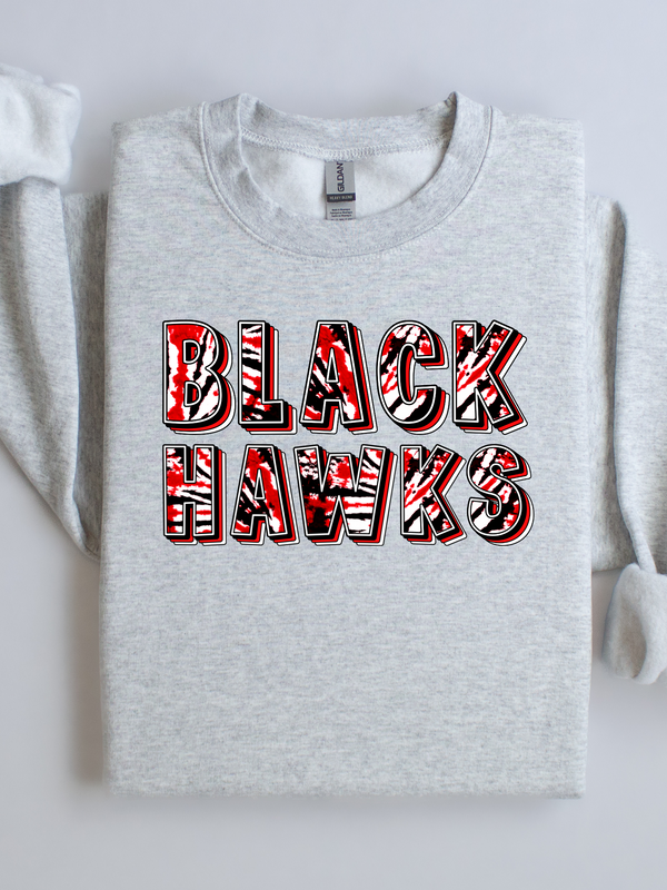 Tie dye Blackhawk letters sweatshirt